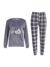 Velvet plaid pajama set -Grey