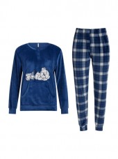 Velvet plaid pajama set - Blue